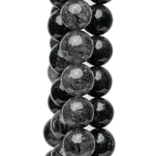 Schwarzer Rutilquarz (Graffiti-Turmalin-Quarz) rund glatt 12 mm schwarz