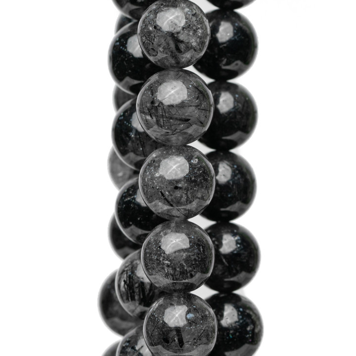 Cuarzo Rutilado Negro (Cuarzo Turmalinado Graffiti) Redondo Liso 12mm Negro