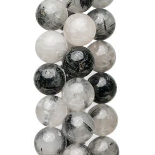 Μαύρος Rutilated Quartz (Scratched Tourmaline Quartz) Στρογγυλός λείος 14mm