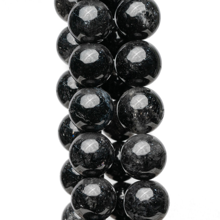 Quartz Rutile Noir (Graffiti Tourmaline Quartz) Rond Lisse 14mm Noir