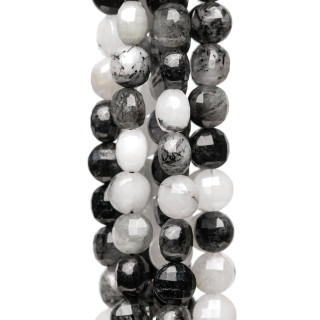 Quartz rutilé noir (quartz tourmaline graffiti) pièce ronde plate à facettes taillée à la machine 8 mm