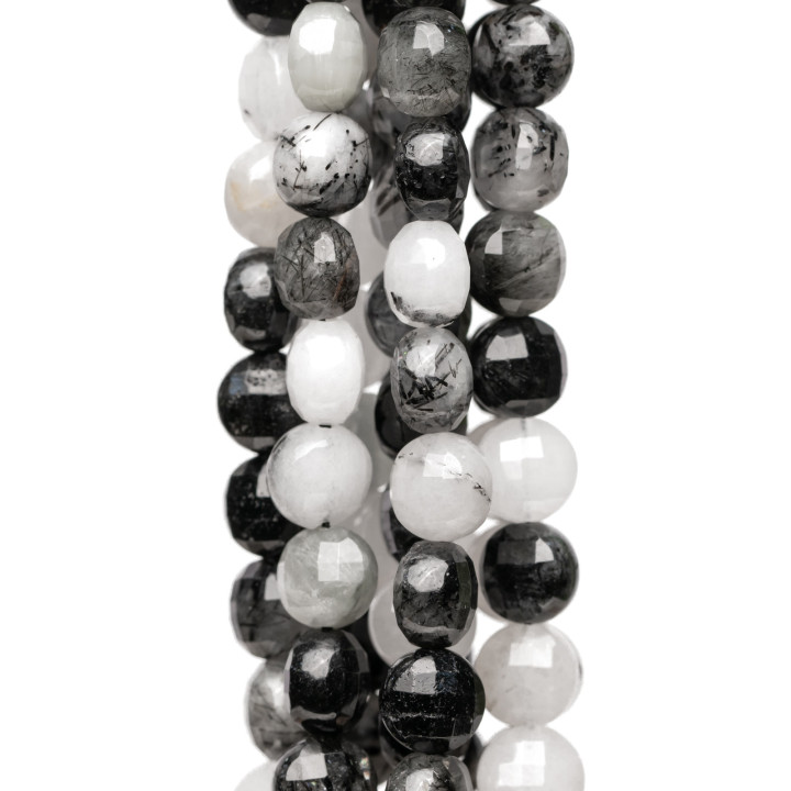 Μαύρος Rutilated Quartz (Scratched Tourmaline Quartz) Στρογγυλό Flat Coin Faceted MachineCut 8mm