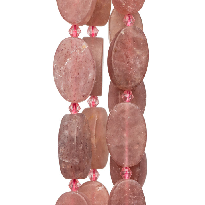 Strawberry Quartz - Strawberry Quartz Oval Flat Satin Finish (Ματ) 10x18mm