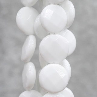 White Agate Round Flat Faceted 35mm