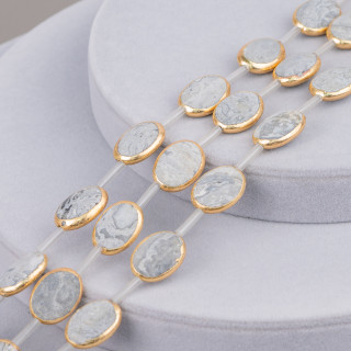 Fossiler Achat Goldkantig Oval Flach 13x18mm 12St