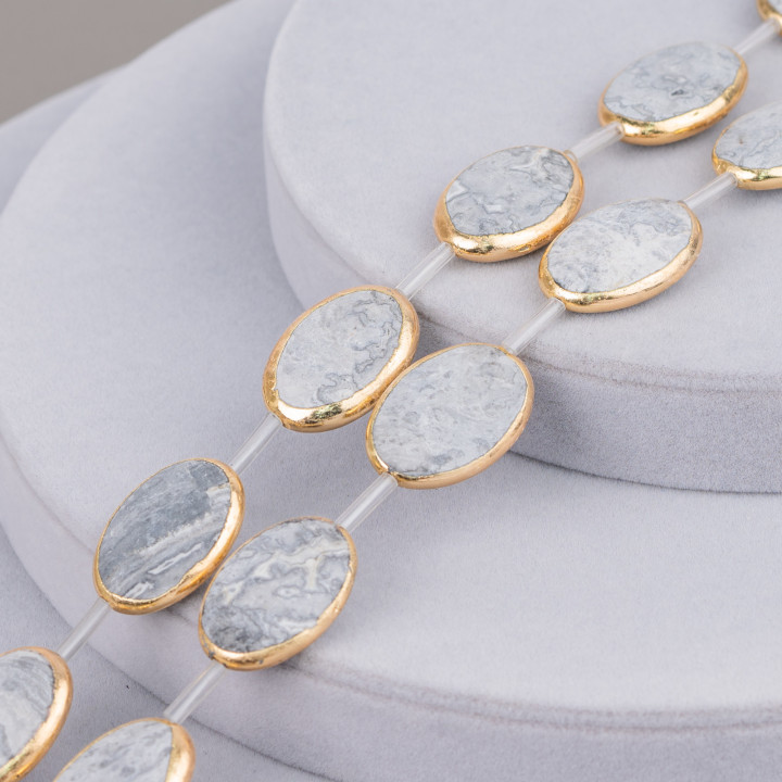 Απολιθωμένο Αχάτης με Χρυσό Επίπεδο Οβάλ 18x25mm 9τεμ