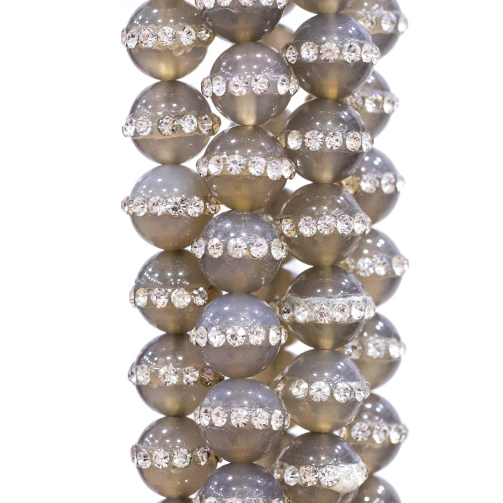 Agate grise avec strass rond lisse 10 mm