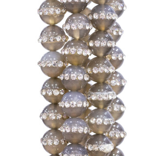 Ágata gris con diamantes de imitación redondos lisos de 12 mm