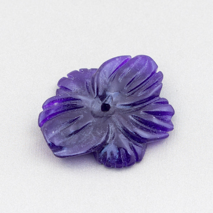 Burma Jade Component Engraved Plate 1pc Flower 35x30mm Purple
