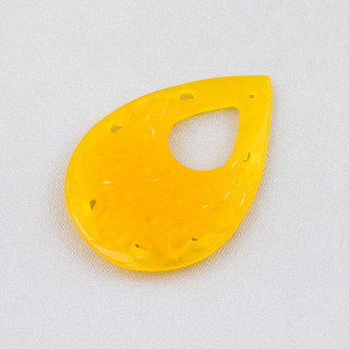 Burma Jade Component Engraved Plate 1pc Drop 35x55mm Yellow