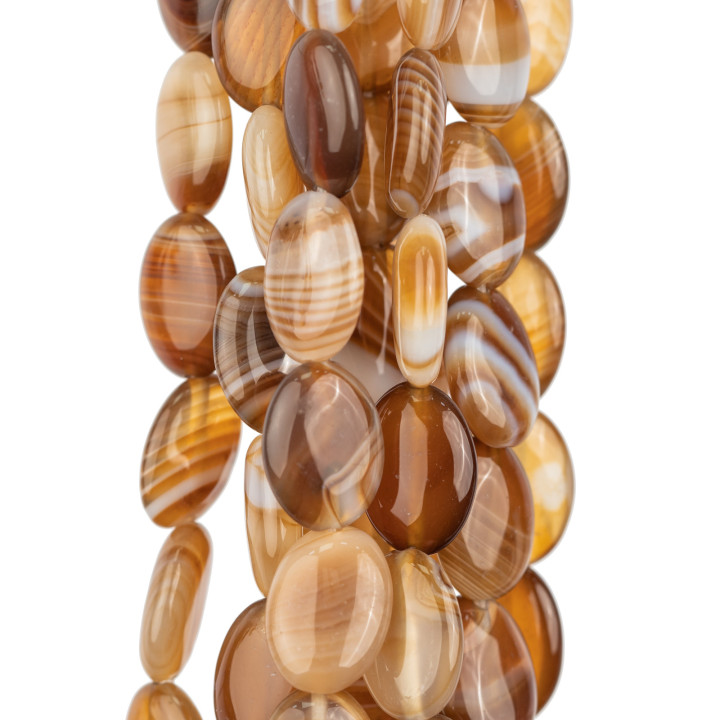 Flacher ovaler gestreifter brauner Achat 10x16mm