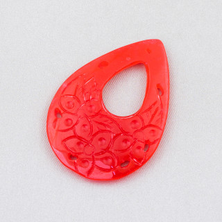 Componente Di Giada Burma Inciso Piastra 1pz Goccia 35x55mm Rosso