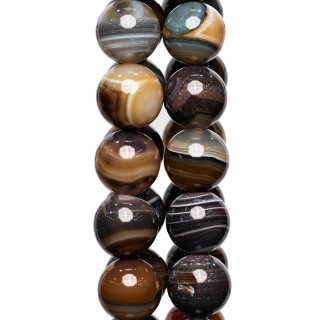 Agate Marron Rayée Lisse Ronde 18mm Gris