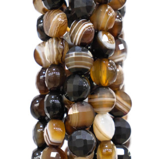 Agate brune rayée ronde plate à facettes découpée à la machine 6 mm
