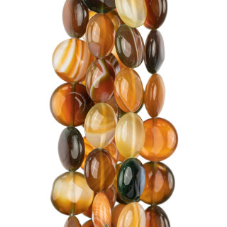 Agate Marron Rayé Rond Plat Lisse 16mm Ocre Dégradé Vert