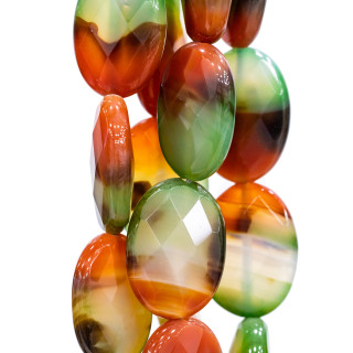 Agate Mix Color Rouge-Vert Plaque Ovale Facette 18x25mm