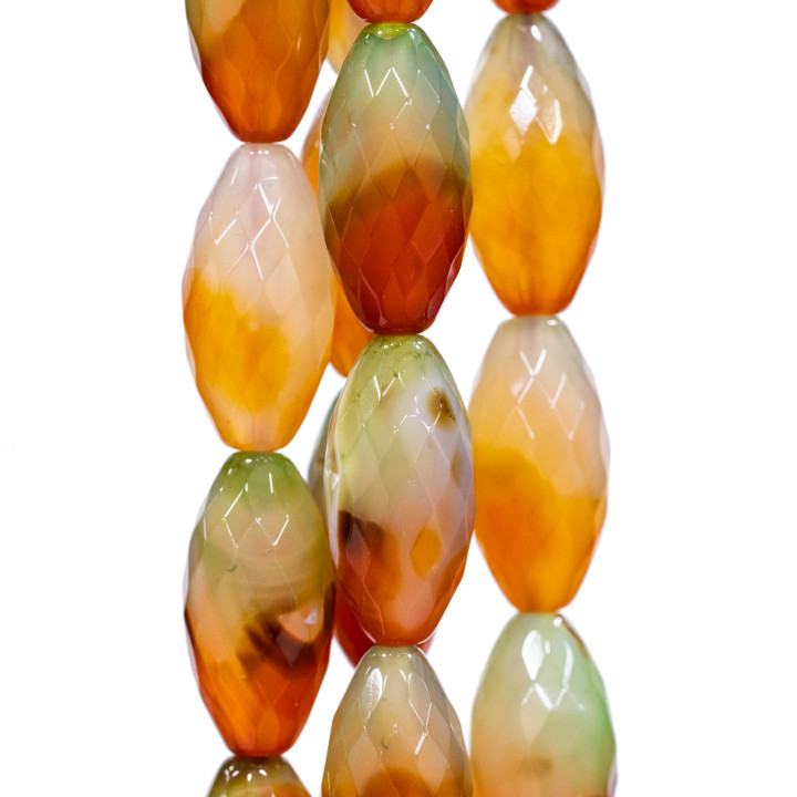 Agate Mix Color Riz Rouge-Vert Facette 15x30mm