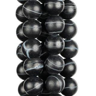 Agate noire satinée mate (mate) ronde lisse 12 mm