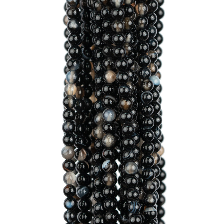 Agata Nera Striata Tondo Liscio  3mm