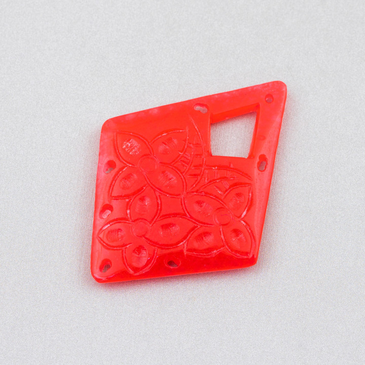 Burmesische Jade Komponente Gravierte Platte 1 Stück Rhombus 43x55mm Rot