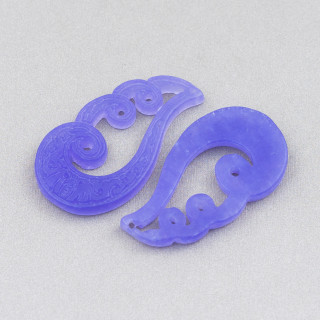 Burma Jade Component Engraved Plate 2pcs 18x34mm Lilac