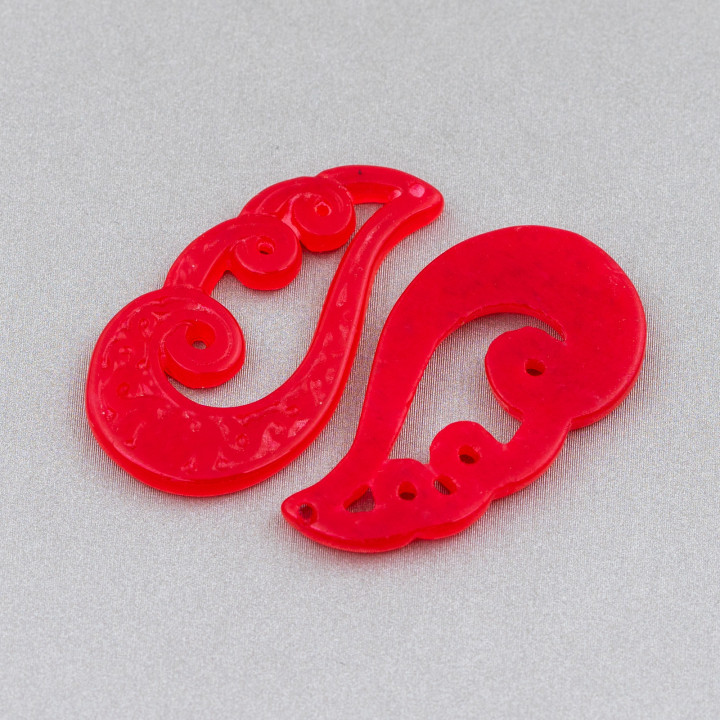 Burma Jade Component Engraved Plate 2pcs 18x34mm Red