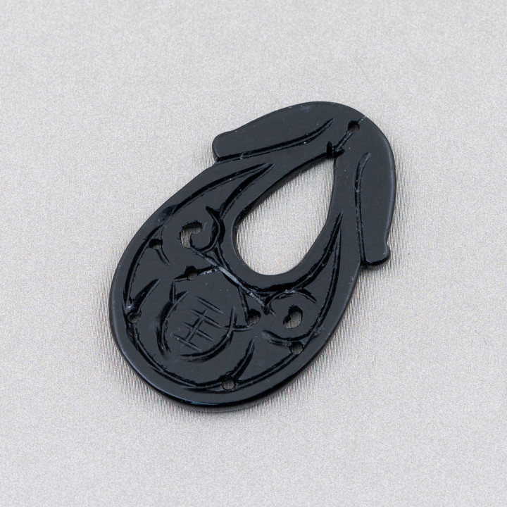 Placa grabada con componente de jade birmano 2 piezas 25x40 mm Negro