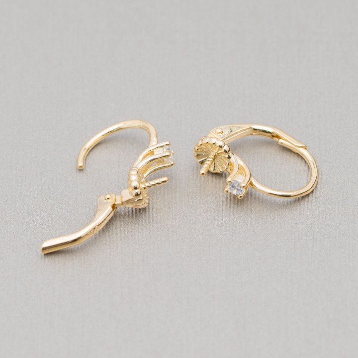 Boucles d'Oreilles Base Argent 925 Avec Crochet Fermé Avec Point Lumineux 5x15mm 4 Paires Doré