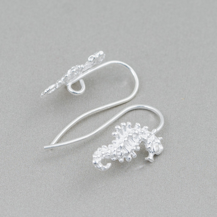 Boucles d'Oreilles Argent 925 Base Crochets Avec Hippocampe Avec Passivation 8x16mm 4 Paires Plaqué Argent