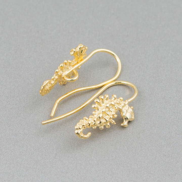 Basis für Ohrringe aus 925 Silber Haken mit Seepferdchen mit Passivierung 8x16mm 4 Paar golden