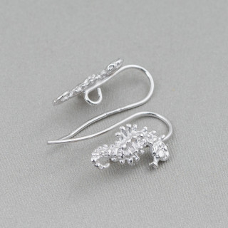 Basis für Ohrringe aus 925 Silber Haken mit Seepferdchen mit Passivierung 8x16mm 4 Paar Rhodium