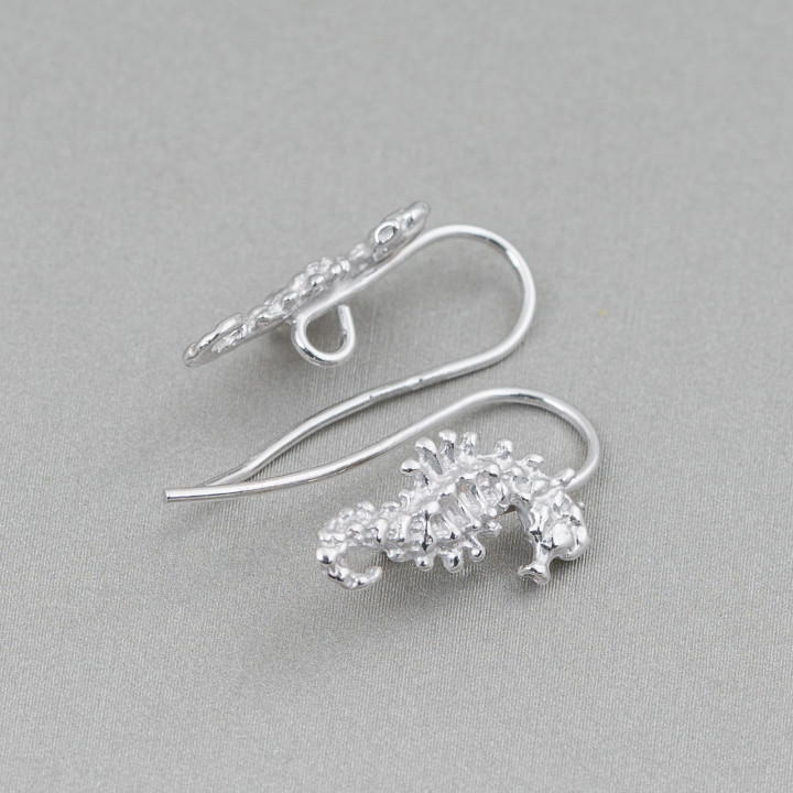 Base Para Pendientes De Plata 925 Ganchos Con Caballito De Mar Con Pasivado 8x16mm 4 Pares Rodio
