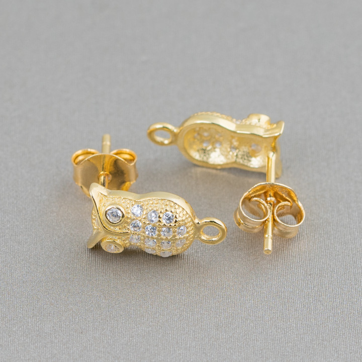 Basis für Ohrringe aus 925er Silber mit Zirkonen Eule 07x12mm 4 Paar golden