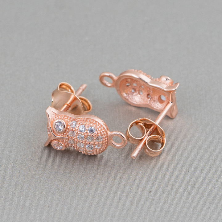 Base Per Orecchini Di Argento 925 Con Zirconi Gufo 07x12mm 4 Paia Oro Rosa