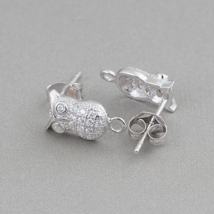 Basis für Ohrringe aus Silber 925 mit Zirkonen Eule 07x12mm 4 Paar Rhodium