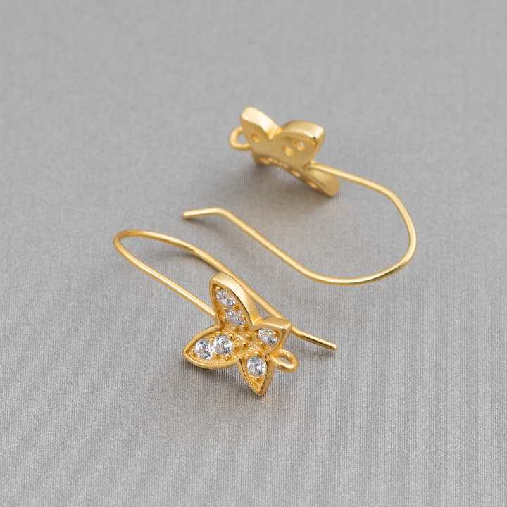 925 Sterling Silber Ohrringe Basis mit Zirkonia Schmetterling Haken 8x20mm 5 Paar Golden