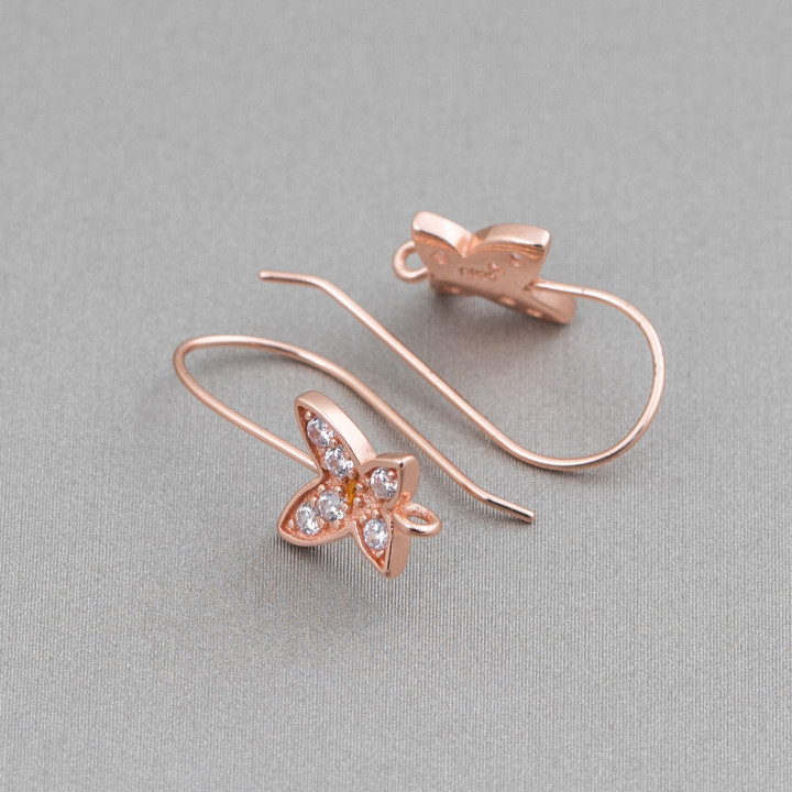 Base Per Orecchini Di Argento 925 Con Zirconi Monachella A Farfalla 8x20mm 5 Paia Oro Rosa