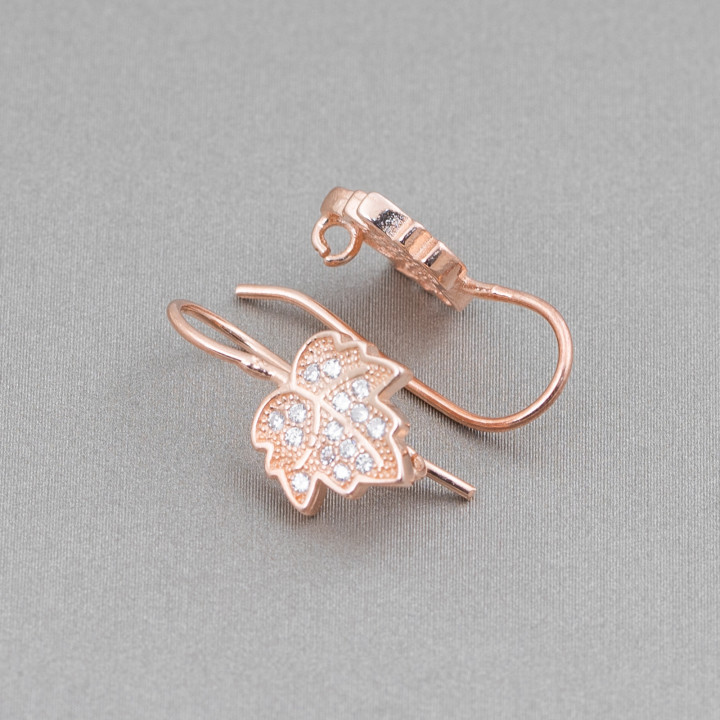 Base Per Orecchini Di Argento 925 Con Zirconi Monachella Foglia 10x18mm 4 Paia Oro Rosa