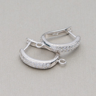 Base Para Pendientes De Plata 925 Con Circonitas Alfiler Cerrado 13x19mm 3 Pares Rodio