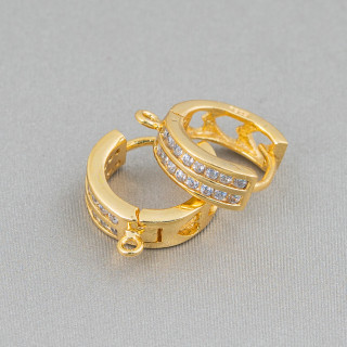 Base Para Aretes De Plata 925 Con Circonitas Stud Circulo Cerrado 2 Hileras 14x5mm 2 Pares Dorado