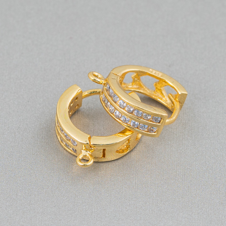 Base Pour Boucles D'oreilles En Argent 925 Avec Zircons Cercle Fermé 2 Rangs 14x5mm 2 Paires Doré