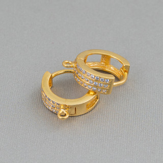 Base For Earrings Of 925 Silver With Zircons Closed Stud Circle 3 Rows 14x4mm 2 Pairs Golden