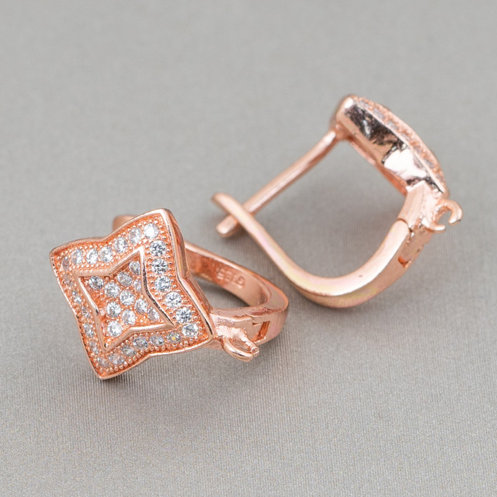 Base Pour Boucles D'oreilles En Argent 925 Avec Zircons Broche Fermée Étoile 13mm 2 Paires Or Rose
