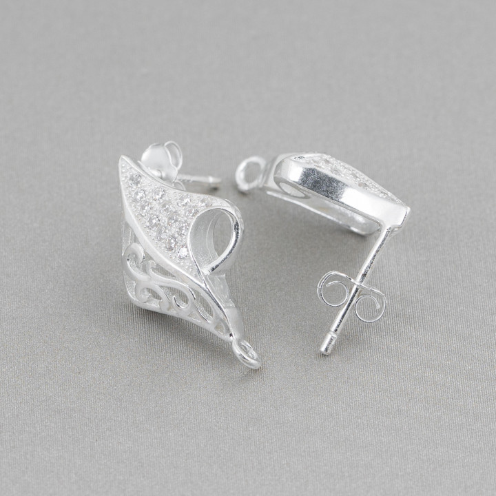 925 Sterling Silber Ohrringe Basis mit Zirkonen Fantasie Ohrstecker 12x20mm 3 Paar versilbert