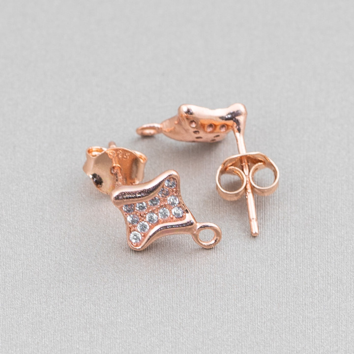 Boucles d'oreilles en argent sterling 925 avec goujon losange zircons 09 mm 4 paires or rose