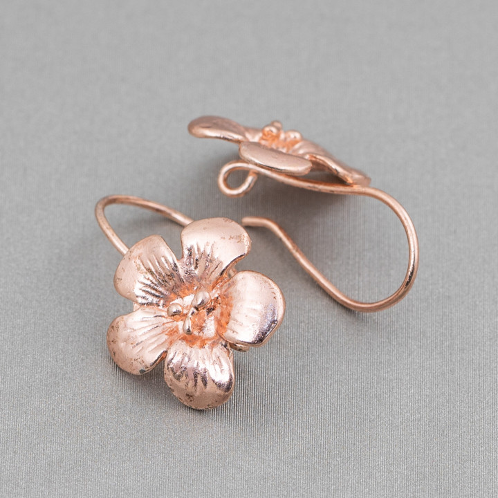 Base For Earrings Of 925 Silver Earrings Flower 14x23mm 3 Pairs Rose Gold
