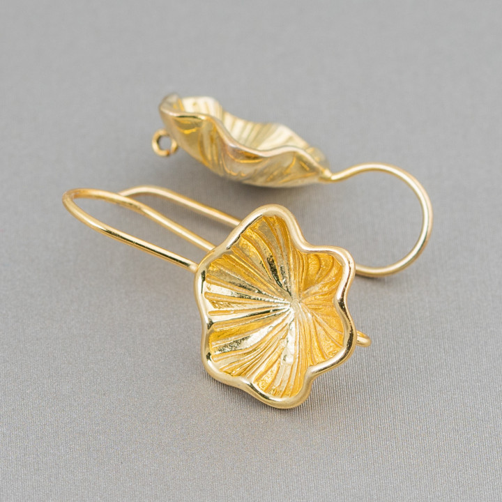 925 Sterling Silber Ohrring Basis Blumenhaken 15x20mm 2 Paar Golden