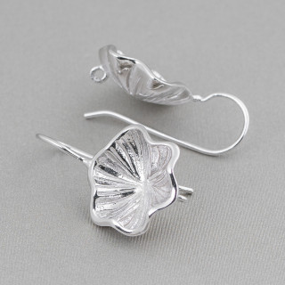 Boucles d'Oreilles Base Crochet Fleur Argent 925 15x20mm 2 Paires Rhodié