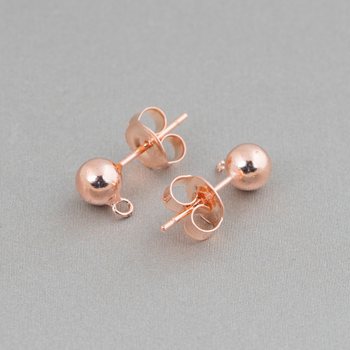 Base For Earrings Of 925 Silver Stud With Ball 5mm 8 Pairs Rose Gold Complete With Butterflies