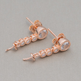 Base Pour Boucles D'oreilles En Argent 925 Broche Avec Zircons 4 Points Lumineux 06x21mm 3 Paires Or Rose